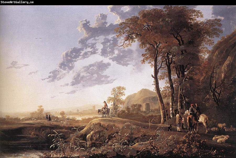 CUYP, Aelbert Evening Landscape with Horsemen and Shepherds dgj